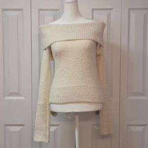 Y2K Winter Cozy Cream Off the Shoulder Teddy Sweater; Moda International (VS), M
